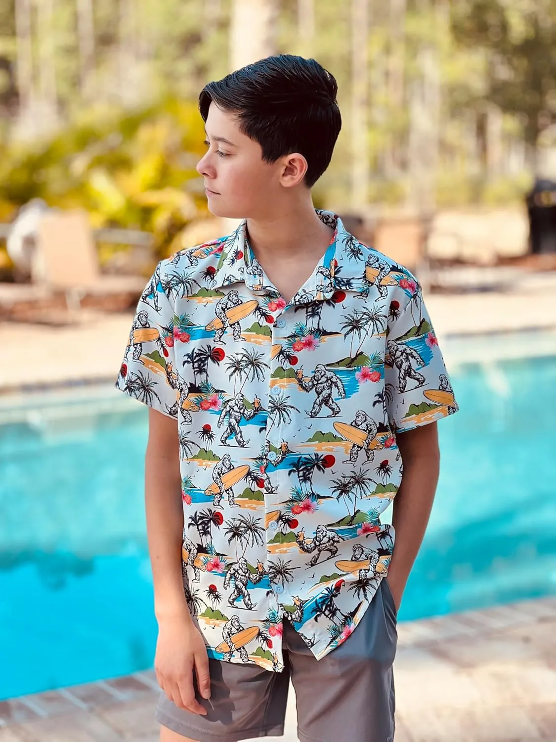 7-14T Boys Button Down Hawaiian Shirts 3D Printed Short Sleeve Cool Top Shirt