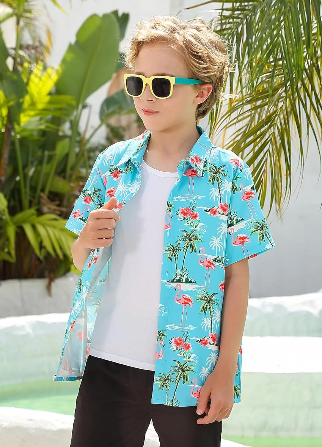 7-14T Boys Button Down Hawaiian Shirts 3D Printed Short Sleeve Cool Top Shirt