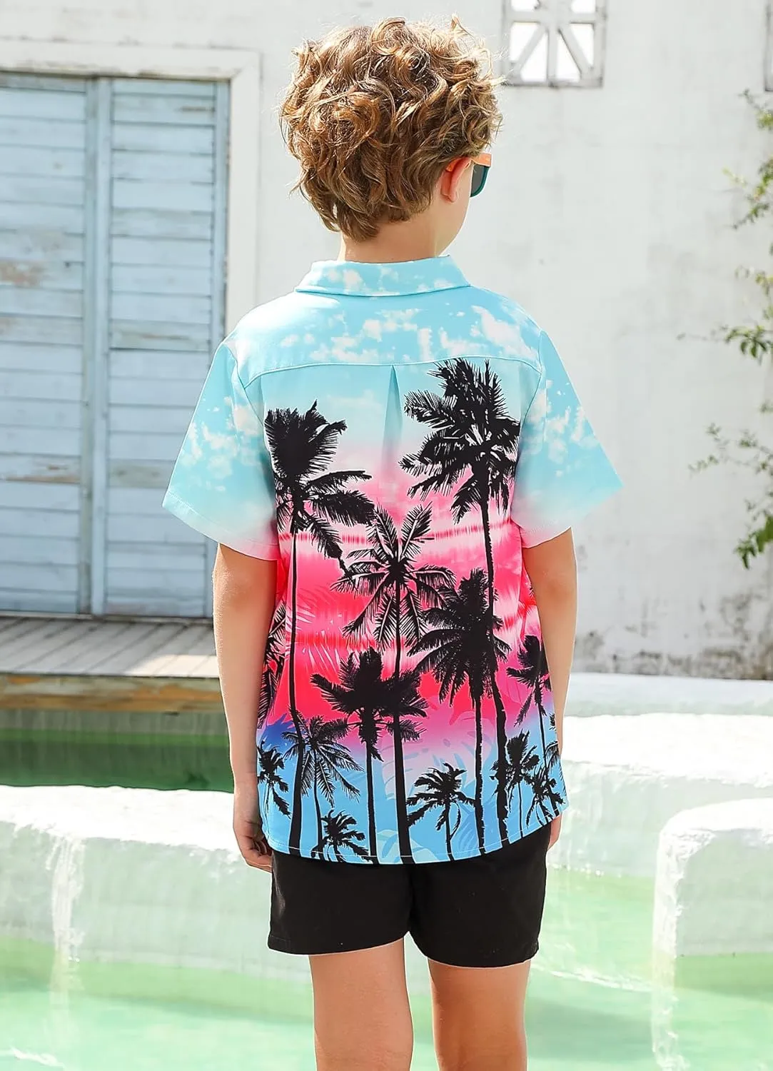7-14T Boys Button Down Hawaiian Shirts 3D Printed Short Sleeve Cool Top Shirt