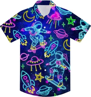 7-14T Boys Button Down Hawaiian Shirts 3D Printed Short Sleeve Cool Top Shirt