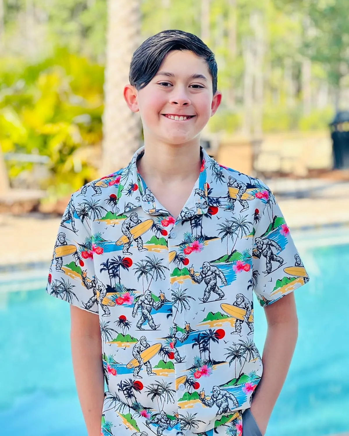7-14T Boys Button Down Hawaiian Shirts 3D Printed Short Sleeve Cool Top Shirt