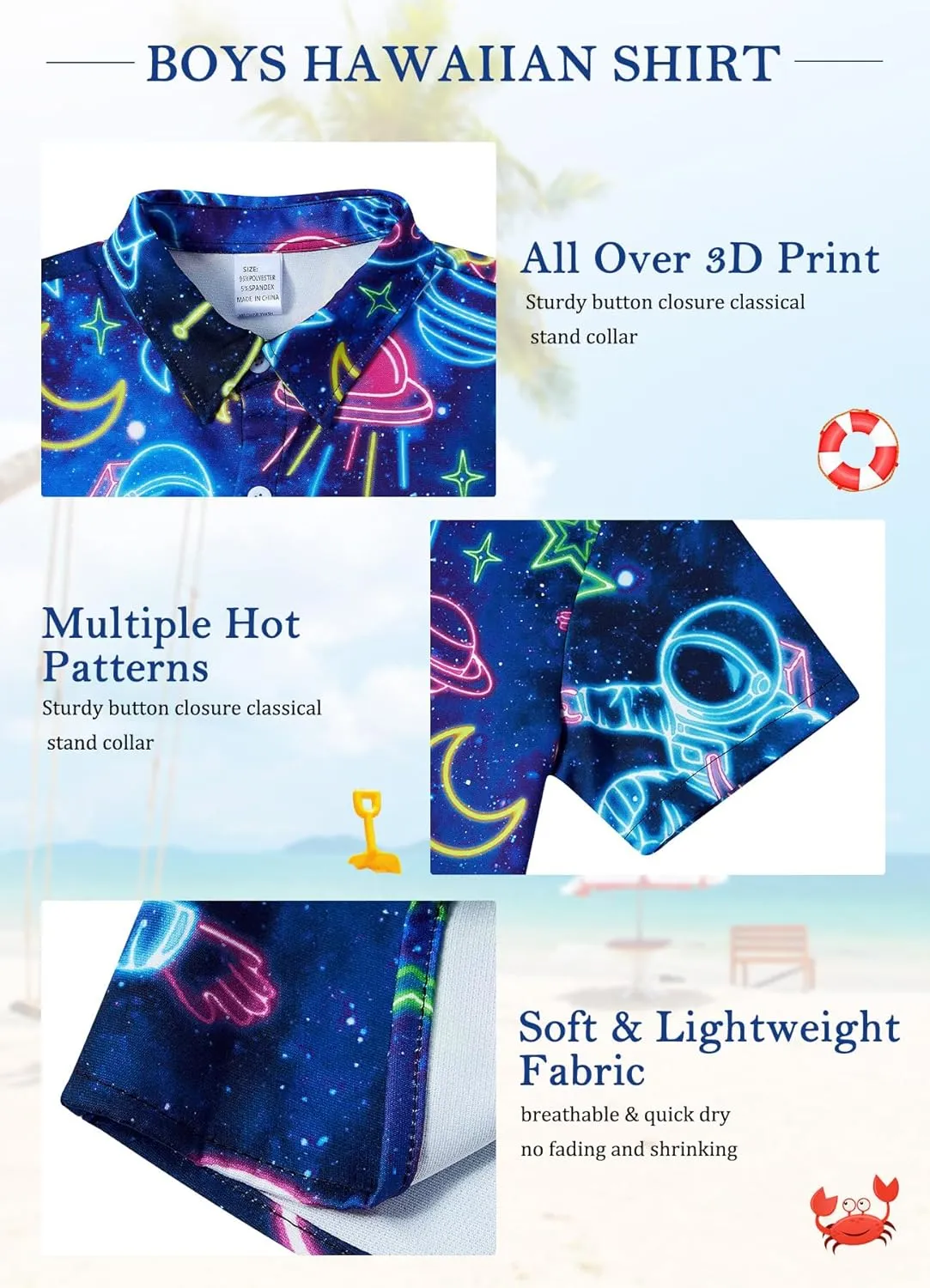 7-14T Boys Button Down Hawaiian Shirts 3D Printed Short Sleeve Cool Top Shirt