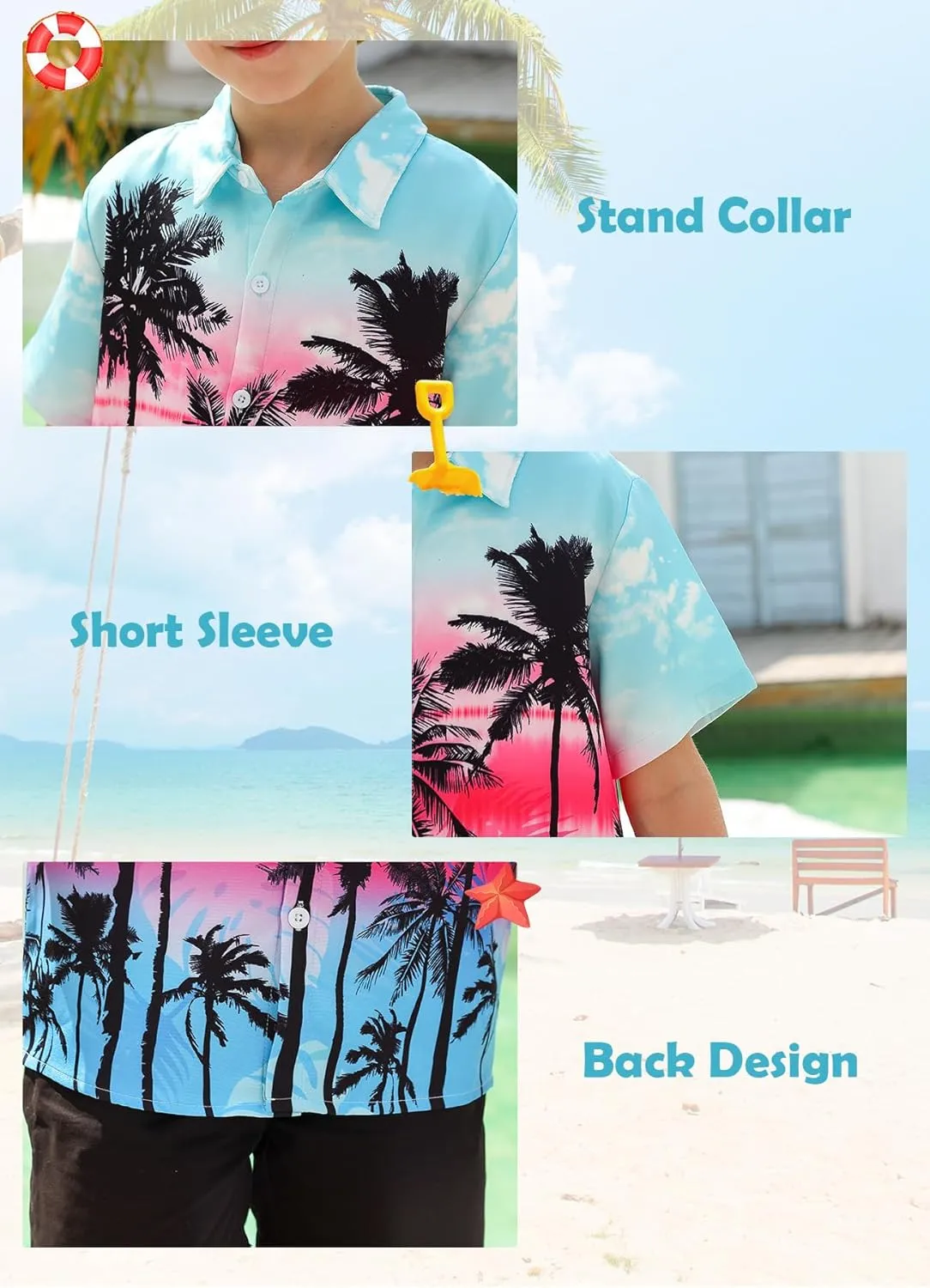 7-14T Boys Button Down Hawaiian Shirts 3D Printed Short Sleeve Cool Top Shirt