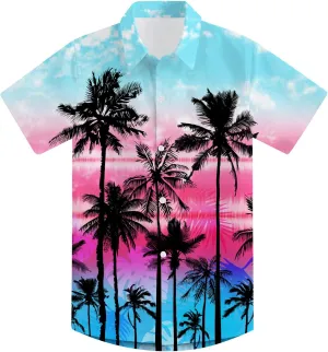 7-14T Boys Button Down Hawaiian Shirts 3D Printed Short Sleeve Cool Top Shirt