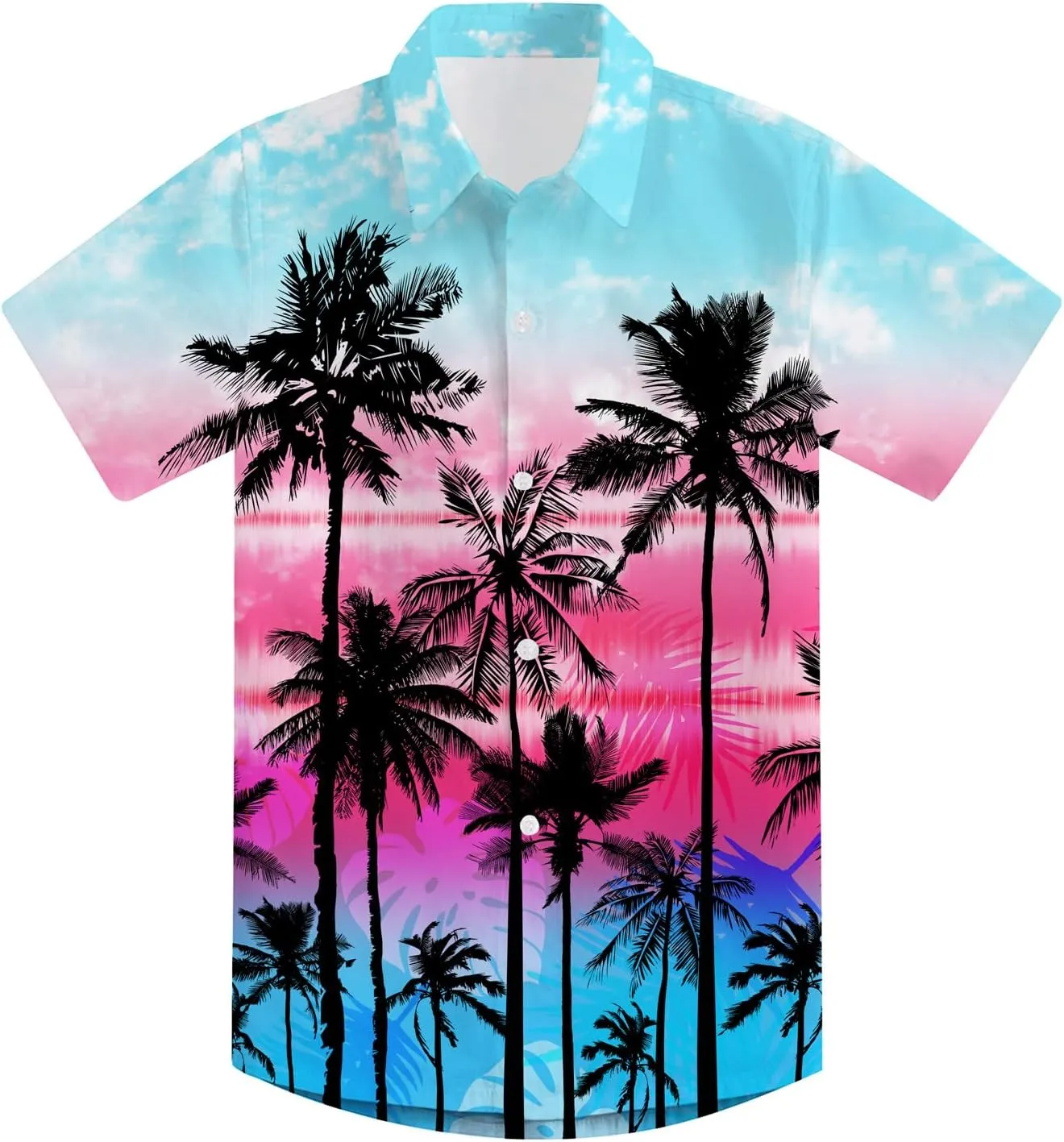 7-14T Boys Button Down Hawaiian Shirts 3D Printed Short Sleeve Cool Top Shirt