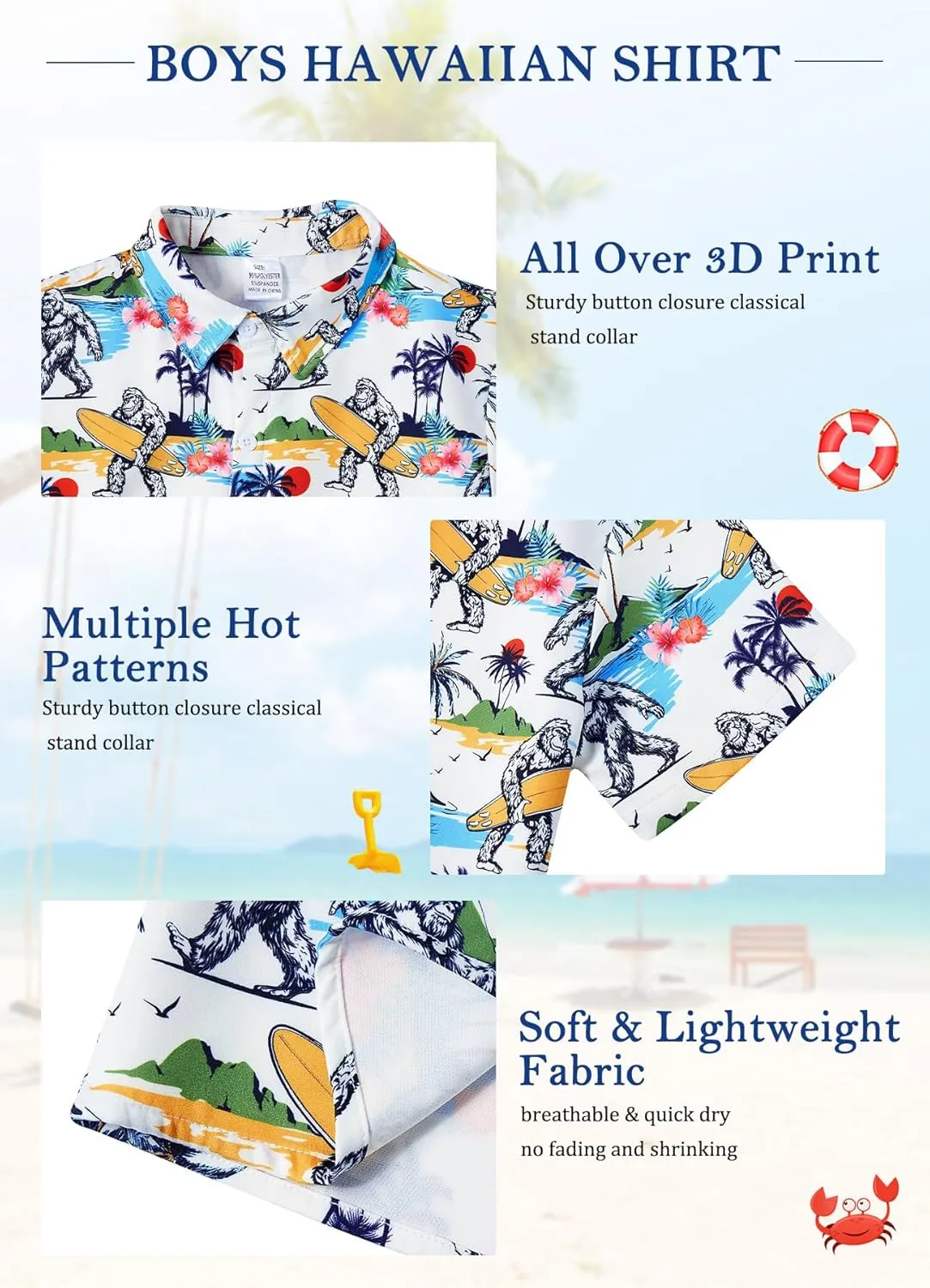 7-14T Boys Button Down Hawaiian Shirts 3D Printed Short Sleeve Cool Top Shirt