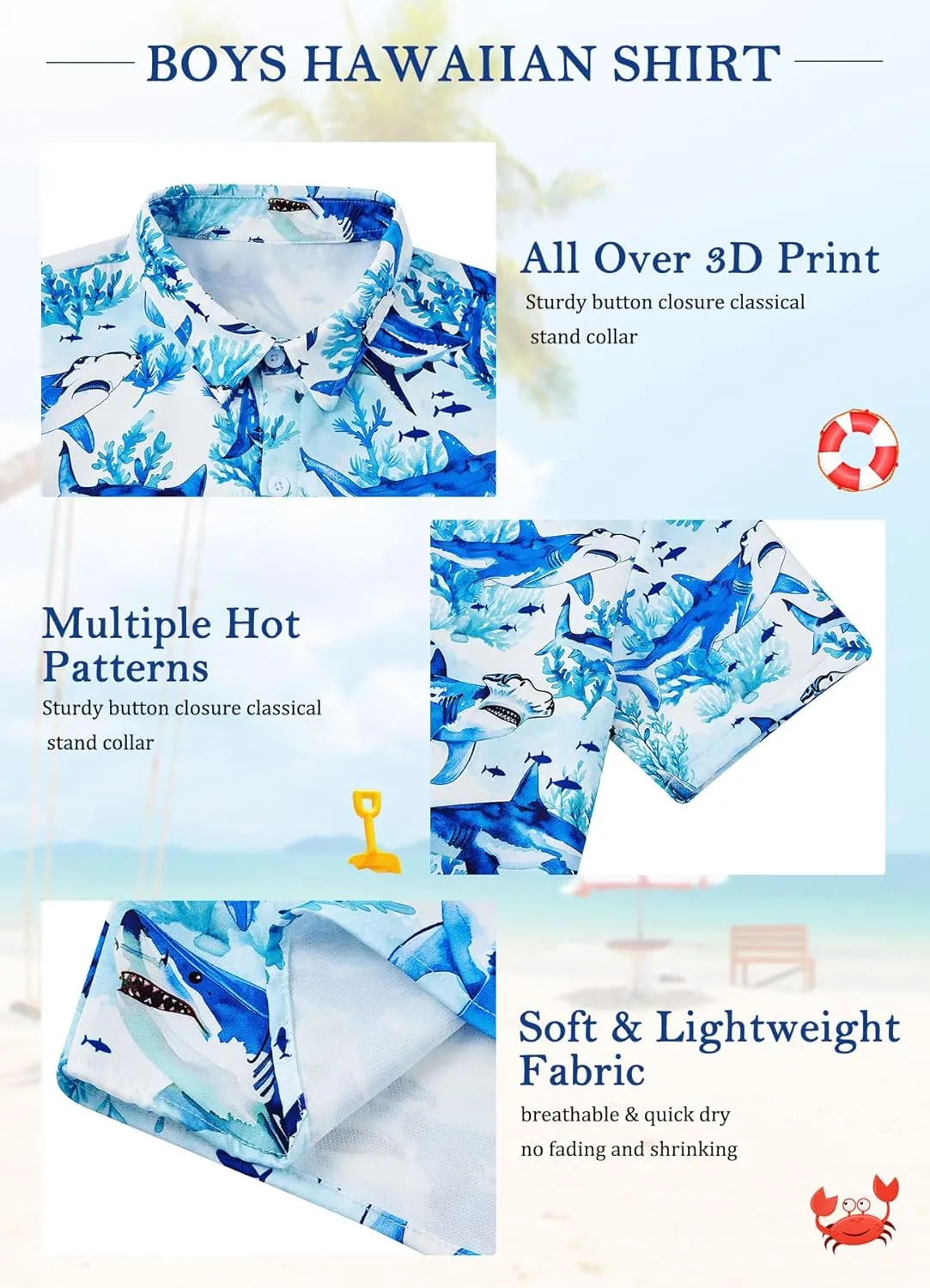 7-14T Boys Button Down Hawaiian Shirts 3D Printed Short Sleeve Cool Top Shirt