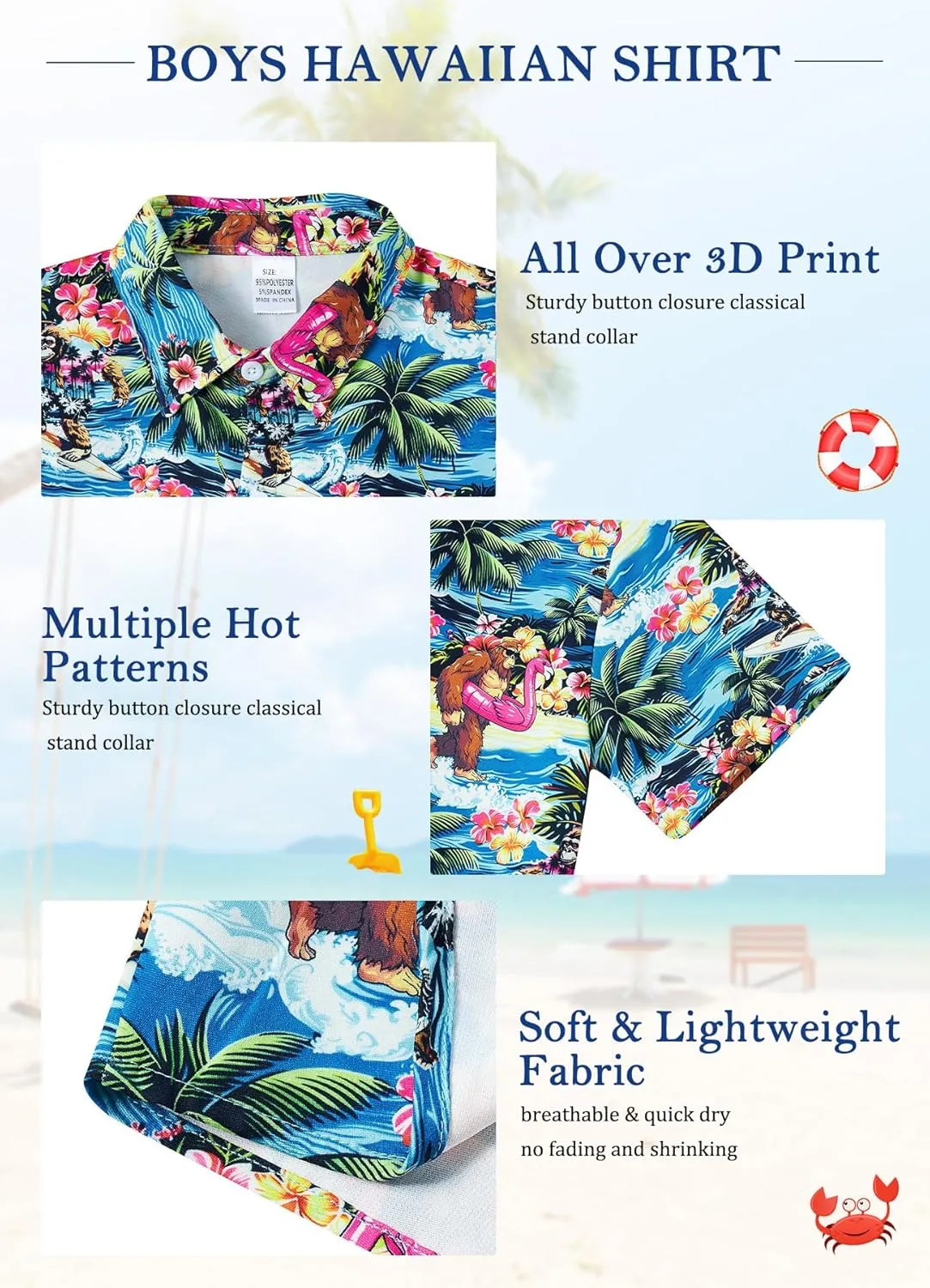 7-14T Boys Button Down Hawaiian Shirts 3D Printed Short Sleeve Cool Top Shirt