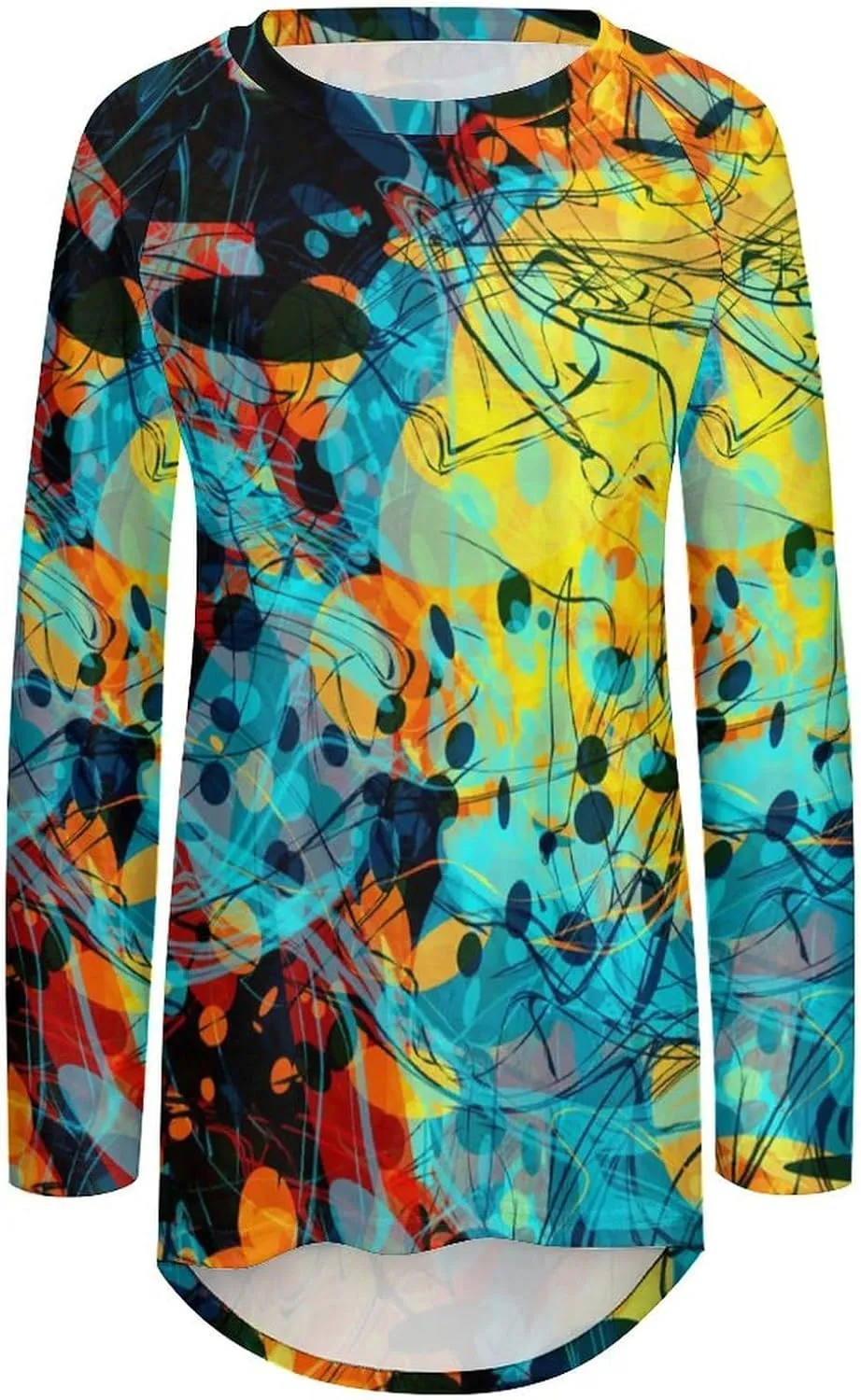 Abstract Art Womens Long Sleeve T Shirts Long Crew Neck Tees Casual Blouses Loose Tops