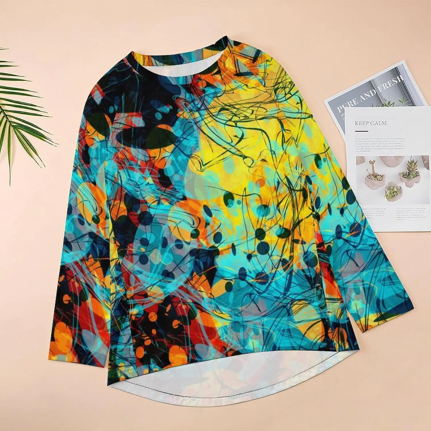 Abstract Art Womens Long Sleeve T Shirts Long Crew Neck Tees Casual Blouses Loose Tops