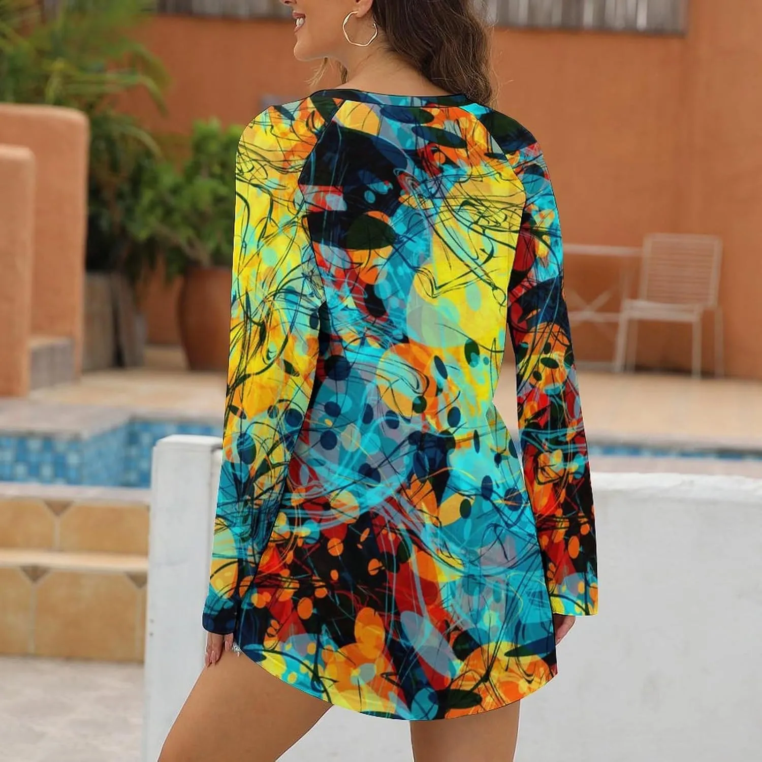 Abstract Art Womens Long Sleeve T Shirts Long Crew Neck Tees Casual Blouses Loose Tops