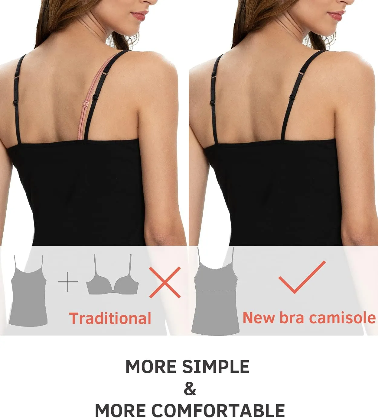 Air Curvey Women's Camisole with Shelf Bra Adjustable Spaghetti Strap Tank Tops 2/3-Pack Cotton Undershirts Tops