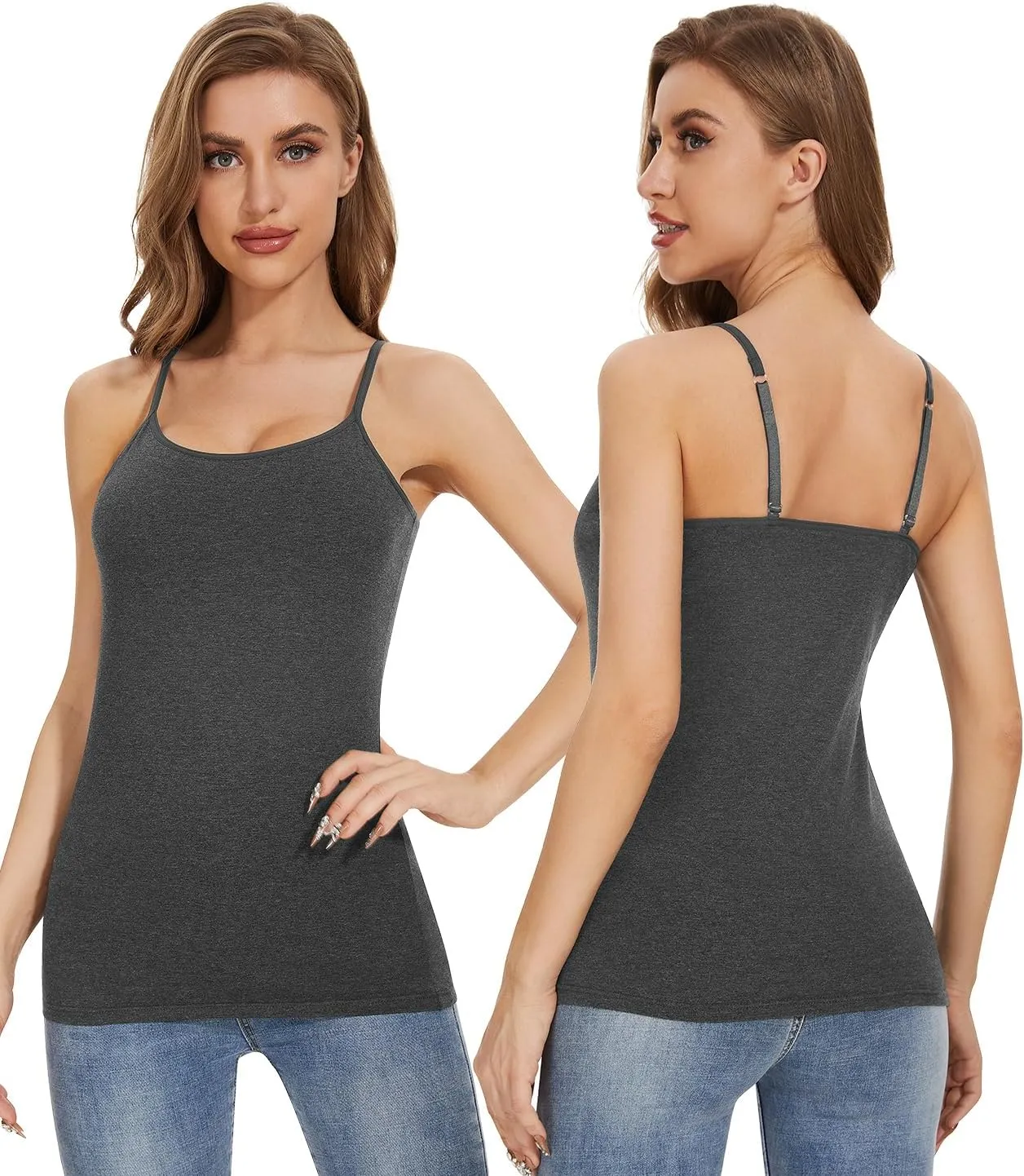 Air Curvey Women's Camisole with Shelf Bra Adjustable Spaghetti Strap Tank Tops 2/3-Pack Cotton Undershirts Tops