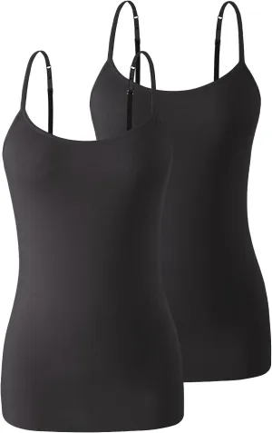 Air Curvey Women's Camisole with Shelf Bra Adjustable Spaghetti Strap Tank Tops 2/3-Pack Cotton Undershirts Tops