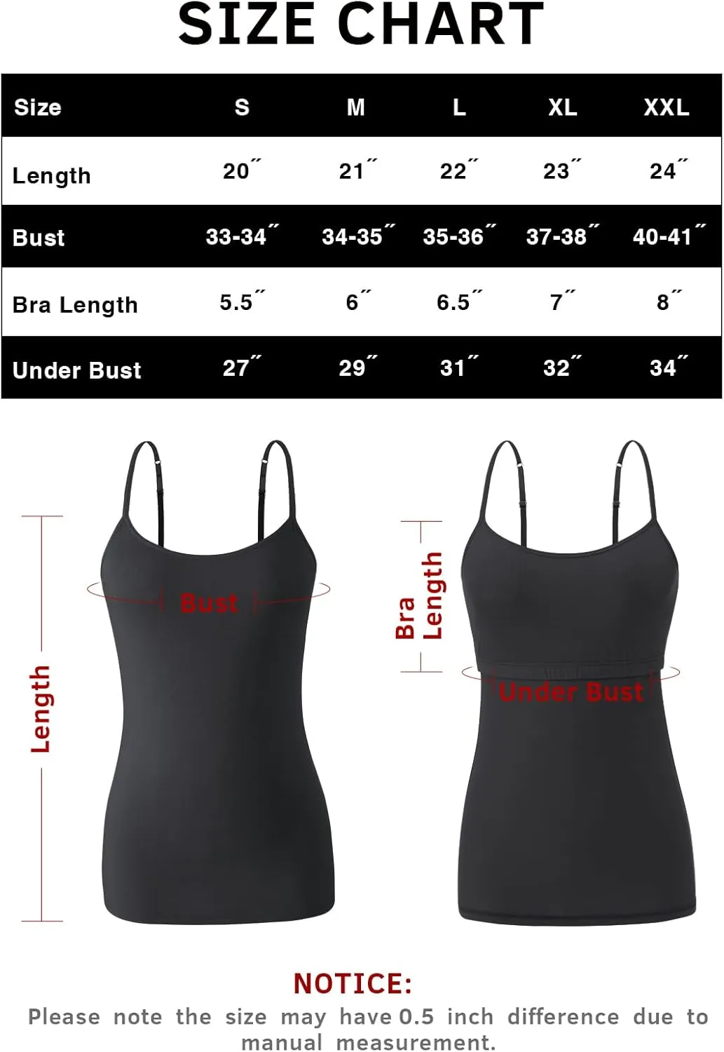 Air Curvey Women's Camisole with Shelf Bra Adjustable Spaghetti Strap Tank Tops 2/3-Pack Cotton Undershirts Tops