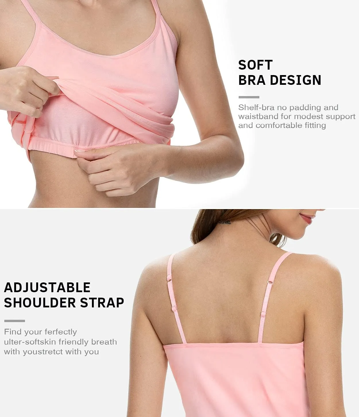 Air Curvey Women's Camisole with Shelf Bra Adjustable Spaghetti Strap Tank Tops 2/3-Pack Cotton Undershirts Tops