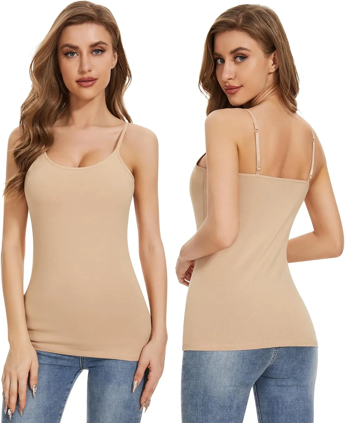 Air Curvey Women's Camisole with Shelf Bra Adjustable Spaghetti Strap Tank Tops 2/3-Pack Cotton Undershirts Tops