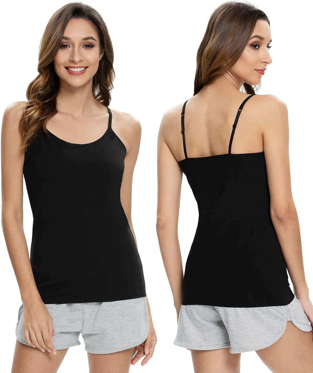 Air Curvey Women's Camisole with Shelf Bra Adjustable Spaghetti Strap Tank Tops 2/3-Pack Cotton Undershirts Tops