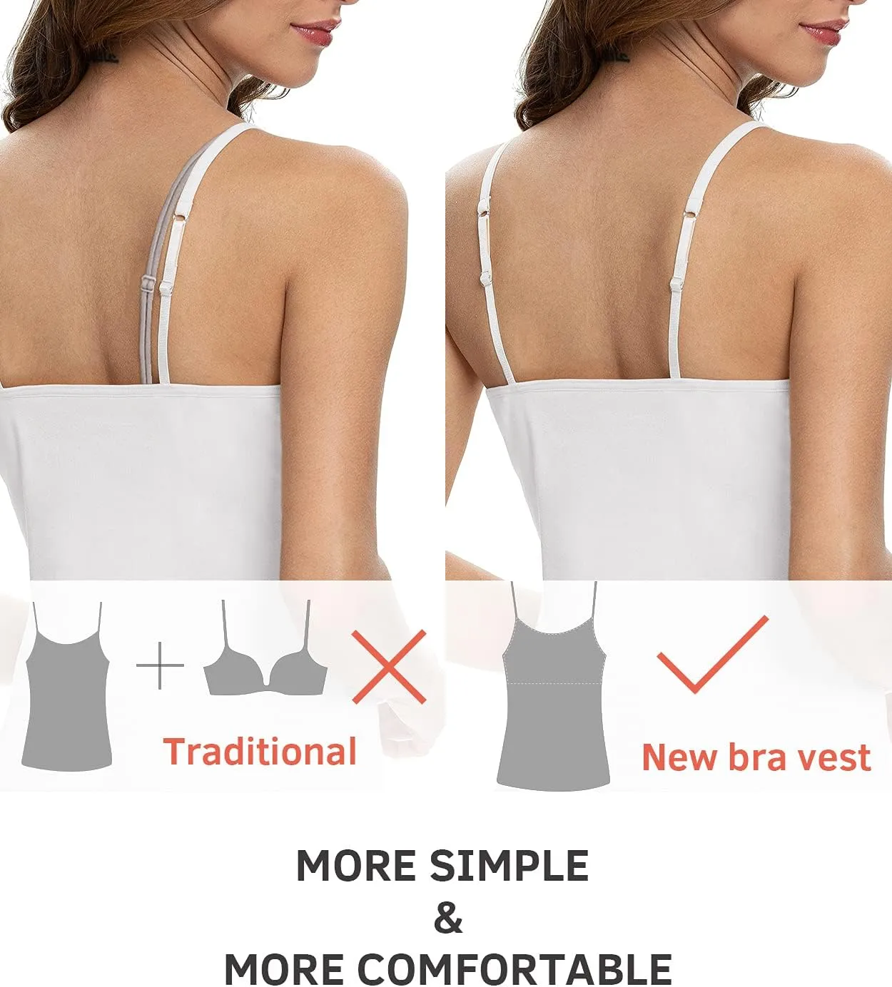 Air Curvey Women's Camisole with Shelf Bra Adjustable Spaghetti Strap Tank Tops 2/3-Pack Cotton Undershirts Tops