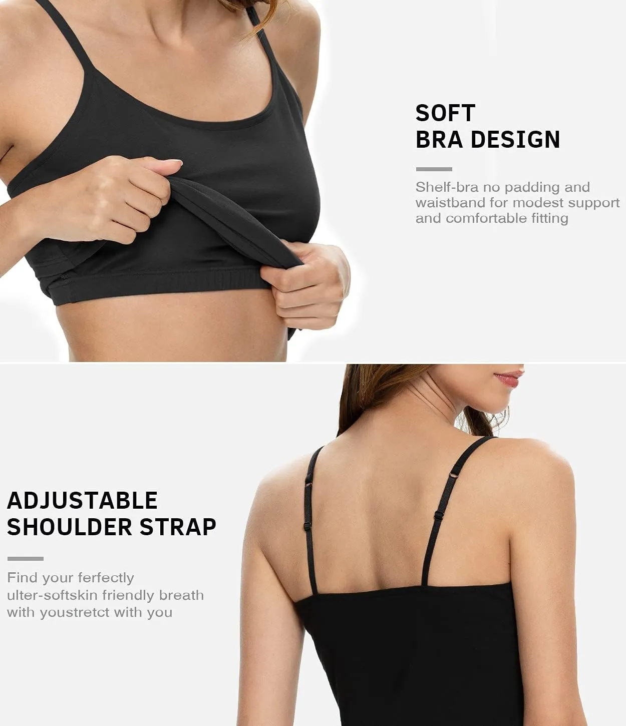 Air Curvey Women's Camisole with Shelf Bra Adjustable Spaghetti Strap Tank Tops 2/3-Pack Cotton Undershirts Tops