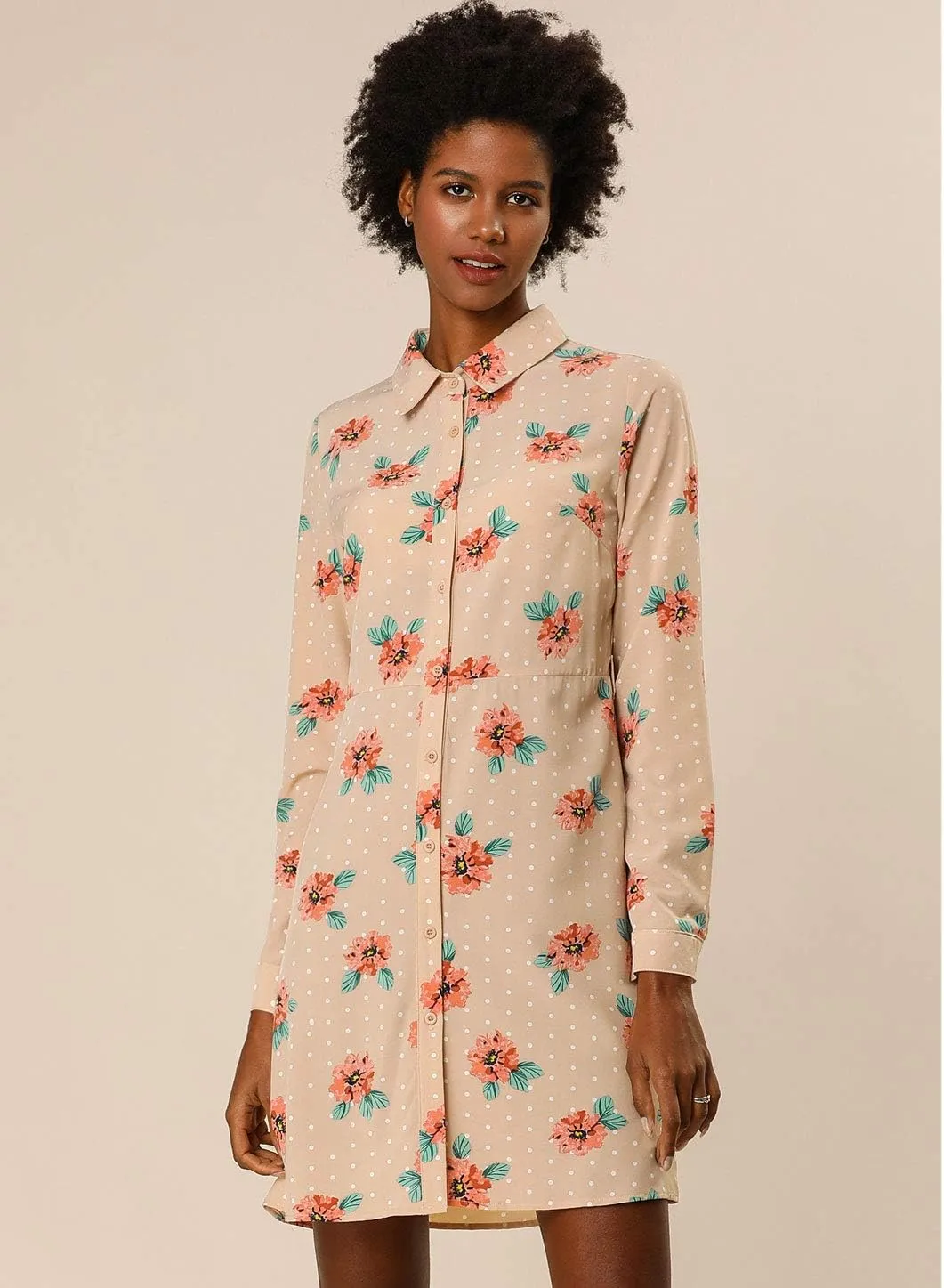 Allegra K Women's Button Down Vintage Polka Dots Dresses Collar Tie Belted Shirt Dress