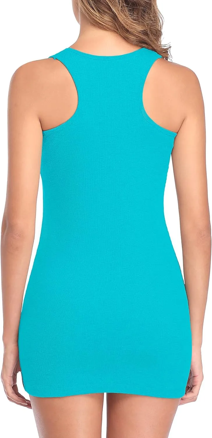 ALove Womens Extra Long Tank Tops with Shelf Bra Ribbed Camisoles Undershirts