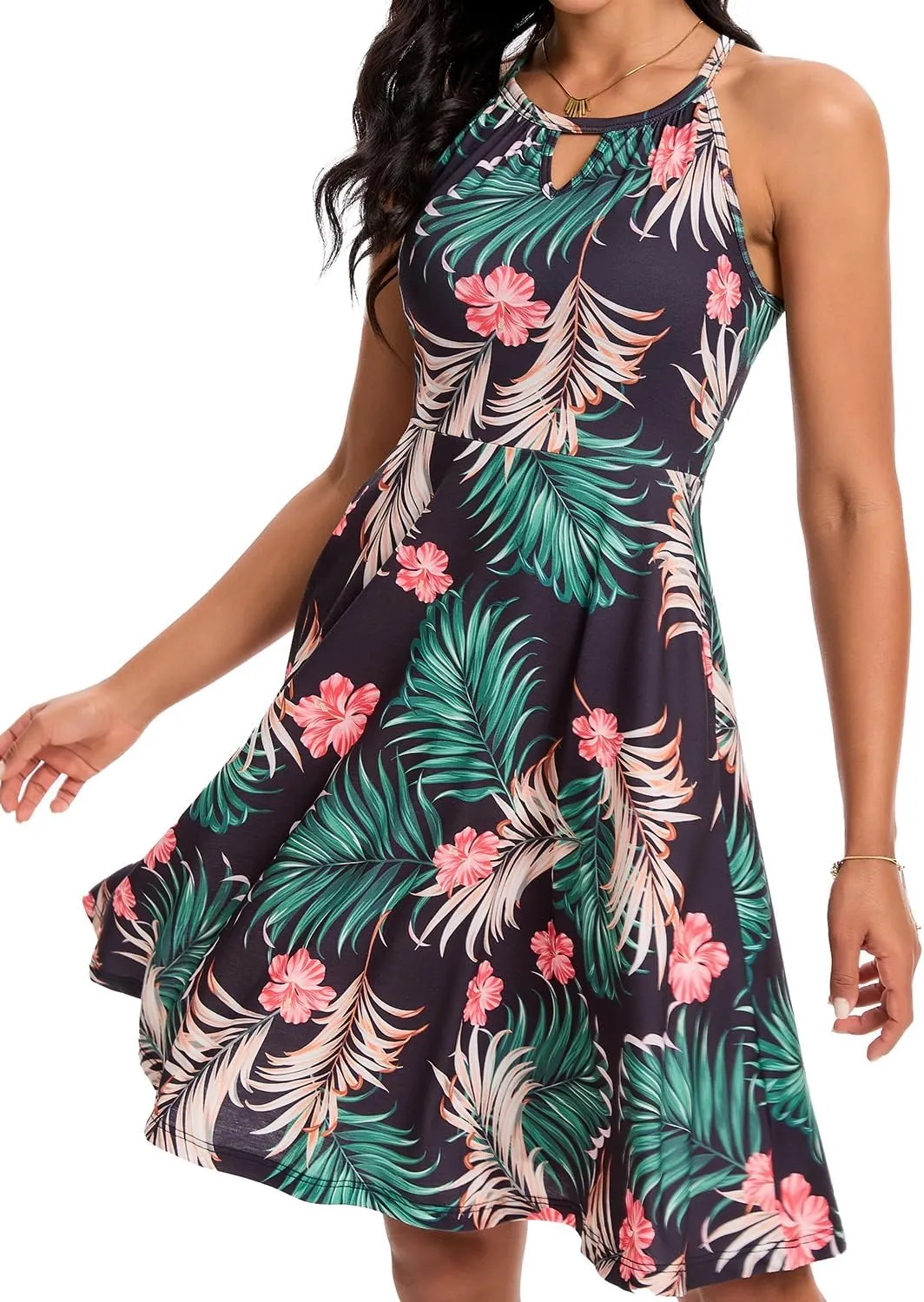 ANYFITTING Built in Bra Halter Dresses for Women 2025 Summer Pockets Dress Flowy Midi Sundresses Beach Vacation