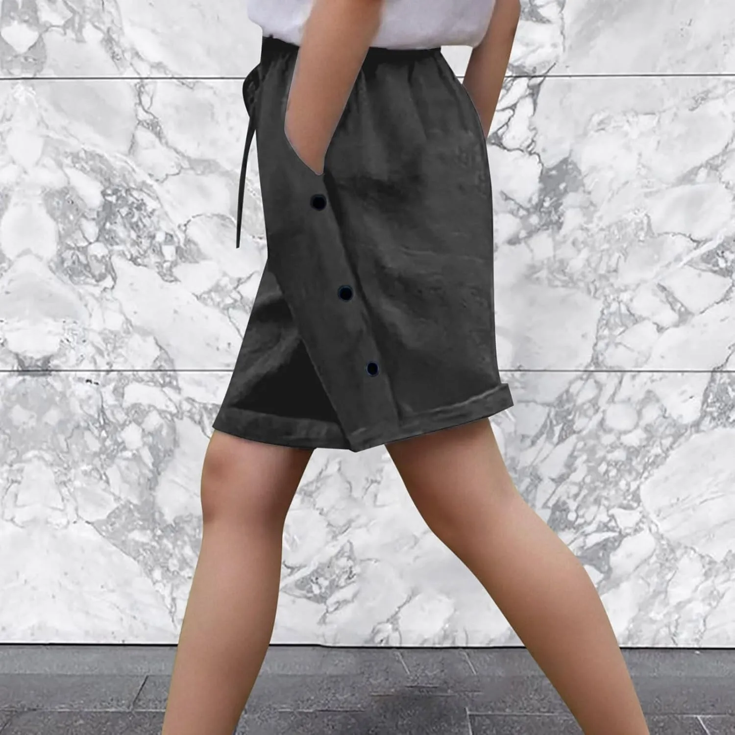 Bermuda Linen Shorts for Women Knee Length Drawstring Summer Shorts Wide Leg Comfy Lightweight Short Lounge Pants