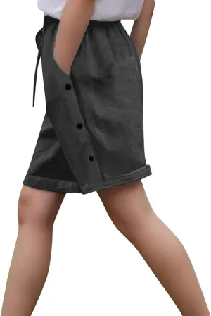 Bermuda Linen Shorts for Women Knee Length Drawstring Summer Shorts Wide Leg Comfy Lightweight Short Lounge Pants