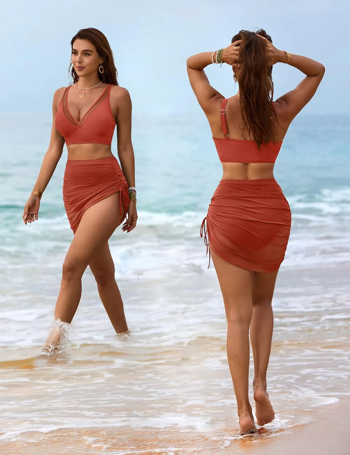 Blooming Jelly Womens Swim Skirt High Waisted Bikini Sets Tummy Control Swimsuits Mesh Sarong Wraps Bathing Suits