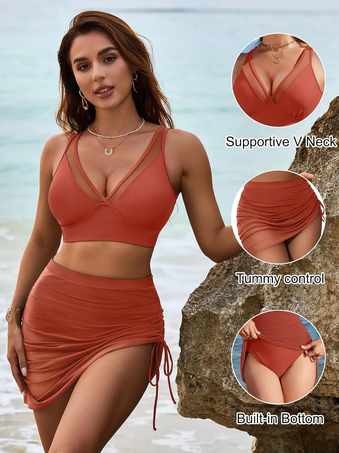Blooming Jelly Womens Swim Skirt High Waisted Bikini Sets Tummy Control Swimsuits Mesh Sarong Wraps Bathing Suits