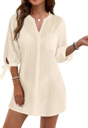 Blooming Jelly Womens Swimsuit Coverup Button Down Bathing Suit Cover Up Tie Swim Beach Cover Ups