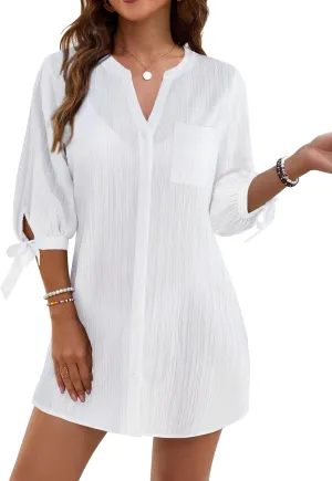 Blooming Jelly Womens Swimsuit Coverup Button Down Bathing Suit Cover Up Tie Swim Beach Cover Ups