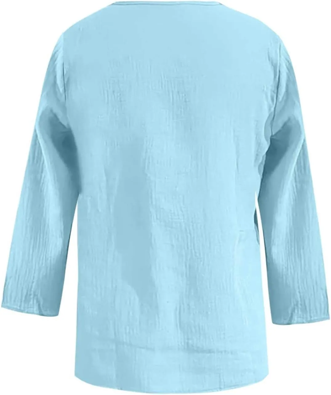 Boho Tops for Women Retro Embroidered 3/4 Sleeve Boho Tops Cotton Linen Hawaiian Shirts Resort Wear Beach Clothes