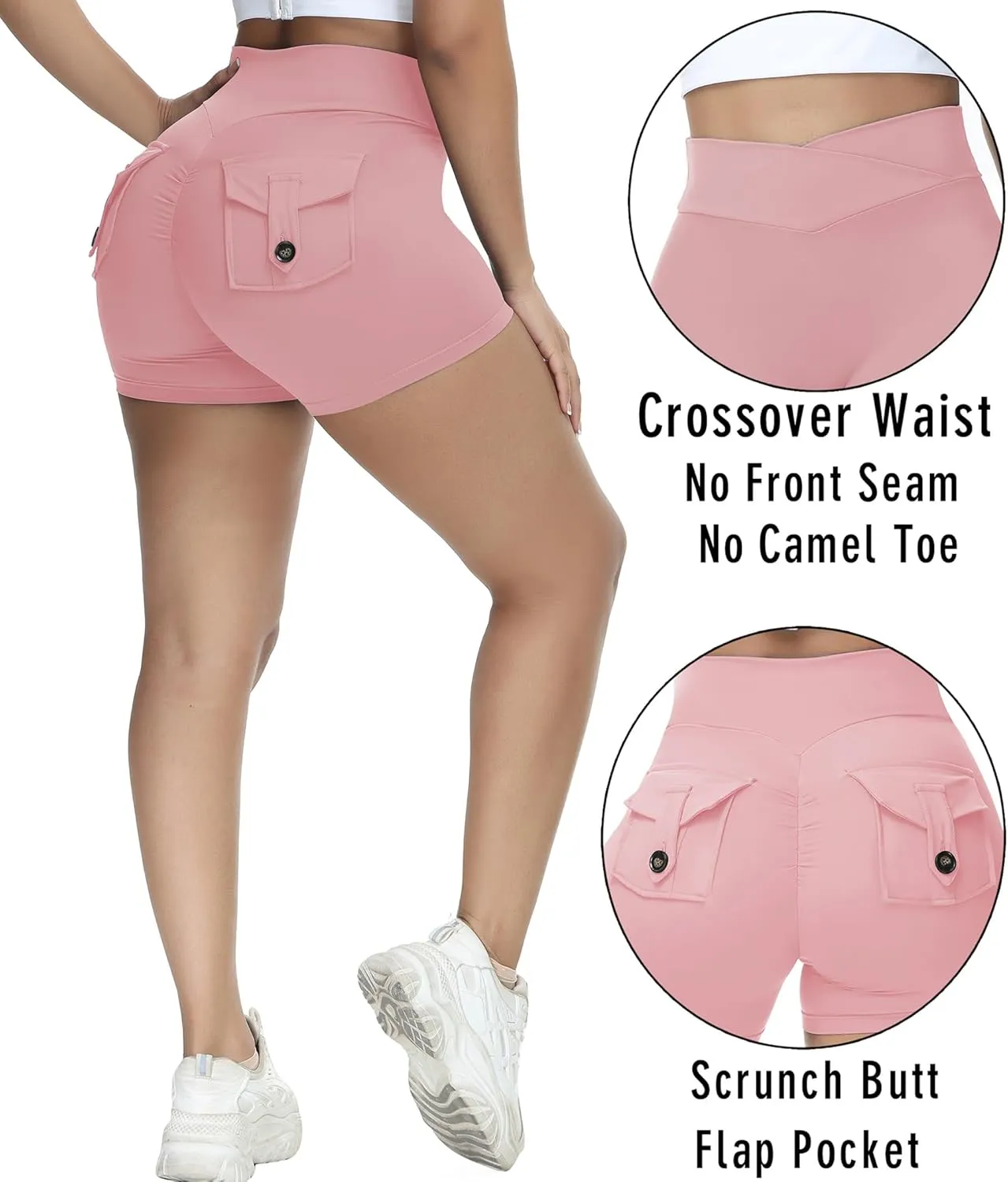 Booty Shorts for Women Scrunch Butt Shorts with Pocket Cargo Workout Biker Gym Bottoms