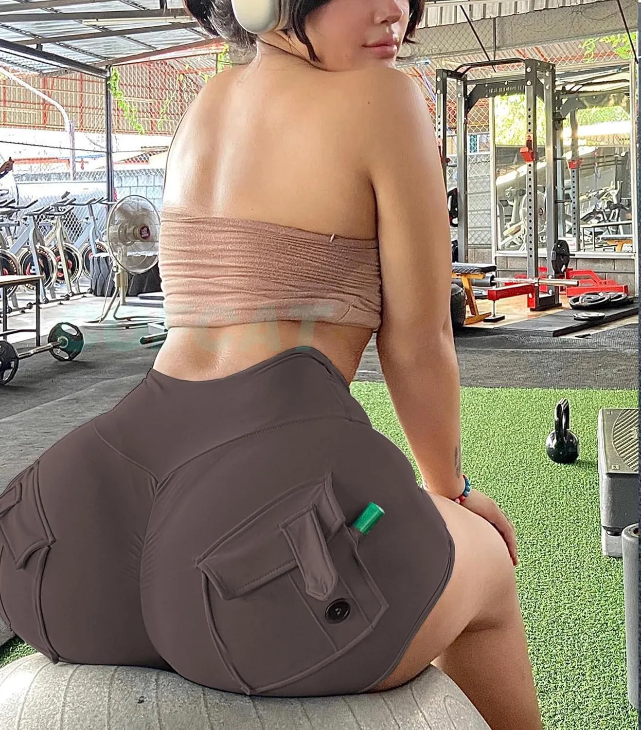 Booty Shorts for Women Scrunch Butt Shorts with Pocket Cargo Workout Biker Gym Bottoms
