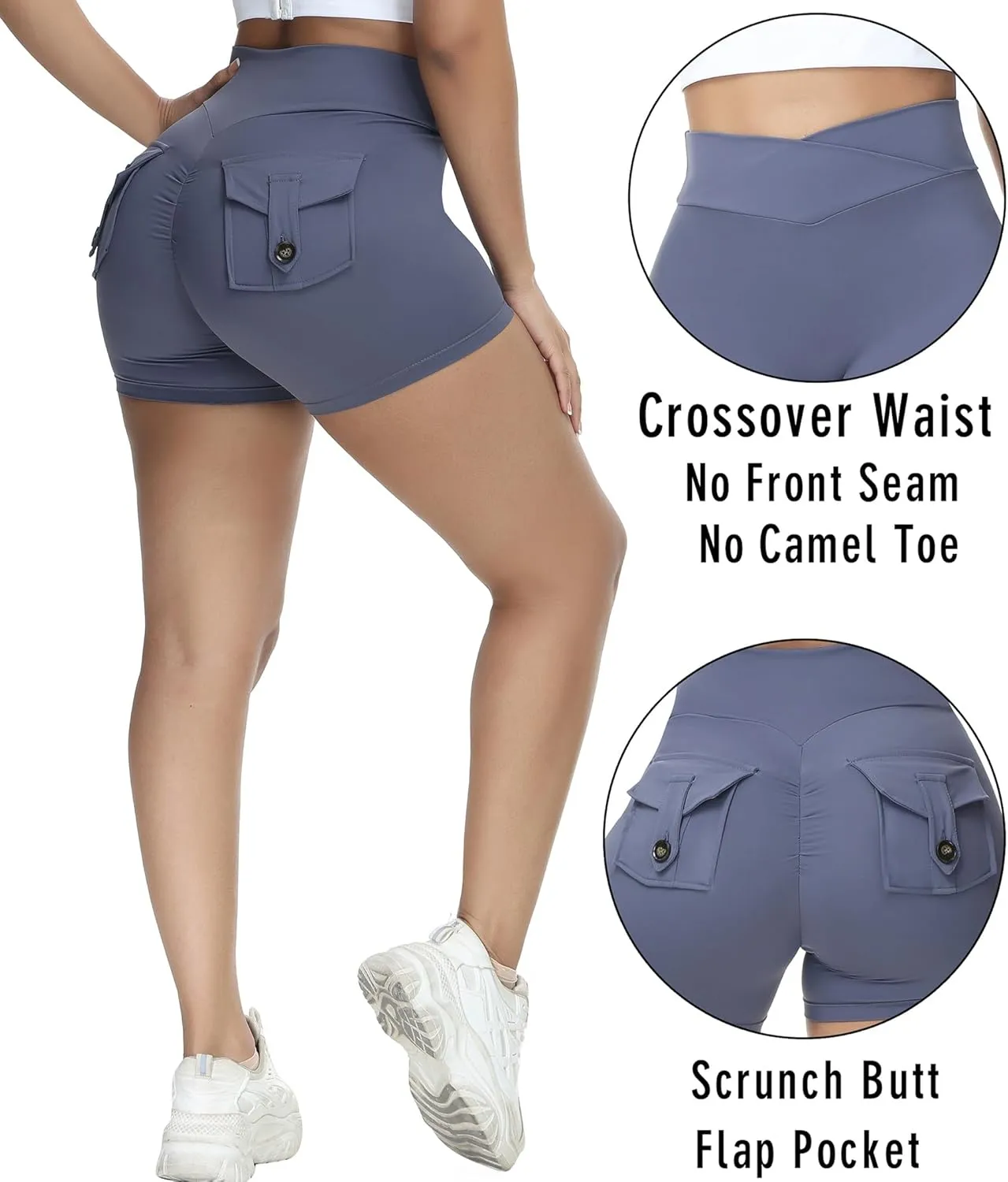 Booty Shorts for Women Scrunch Butt Shorts with Pocket Cargo Workout Biker Gym Bottoms