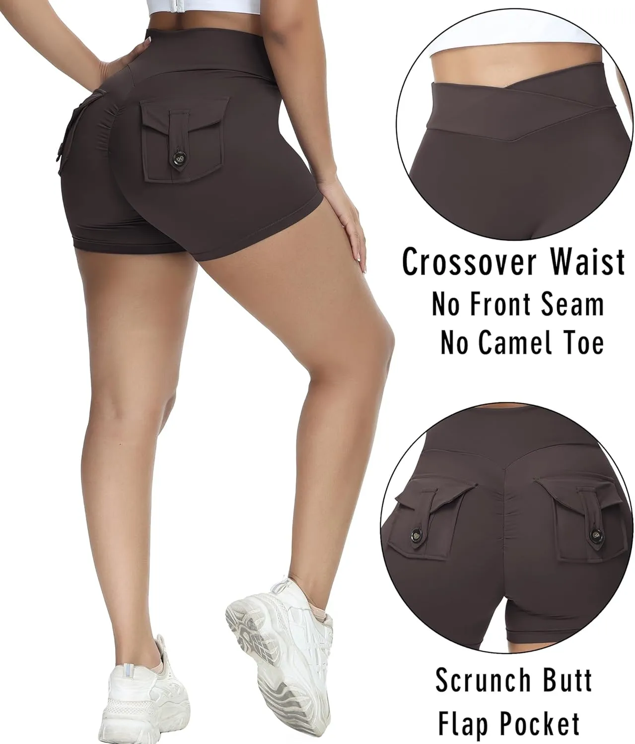 Booty Shorts for Women Scrunch Butt Shorts with Pocket Cargo Workout Biker Gym Bottoms