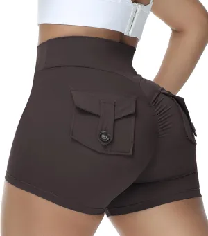 Booty Shorts for Women Scrunch Butt Shorts with Pocket Cargo Workout Biker Gym Bottoms