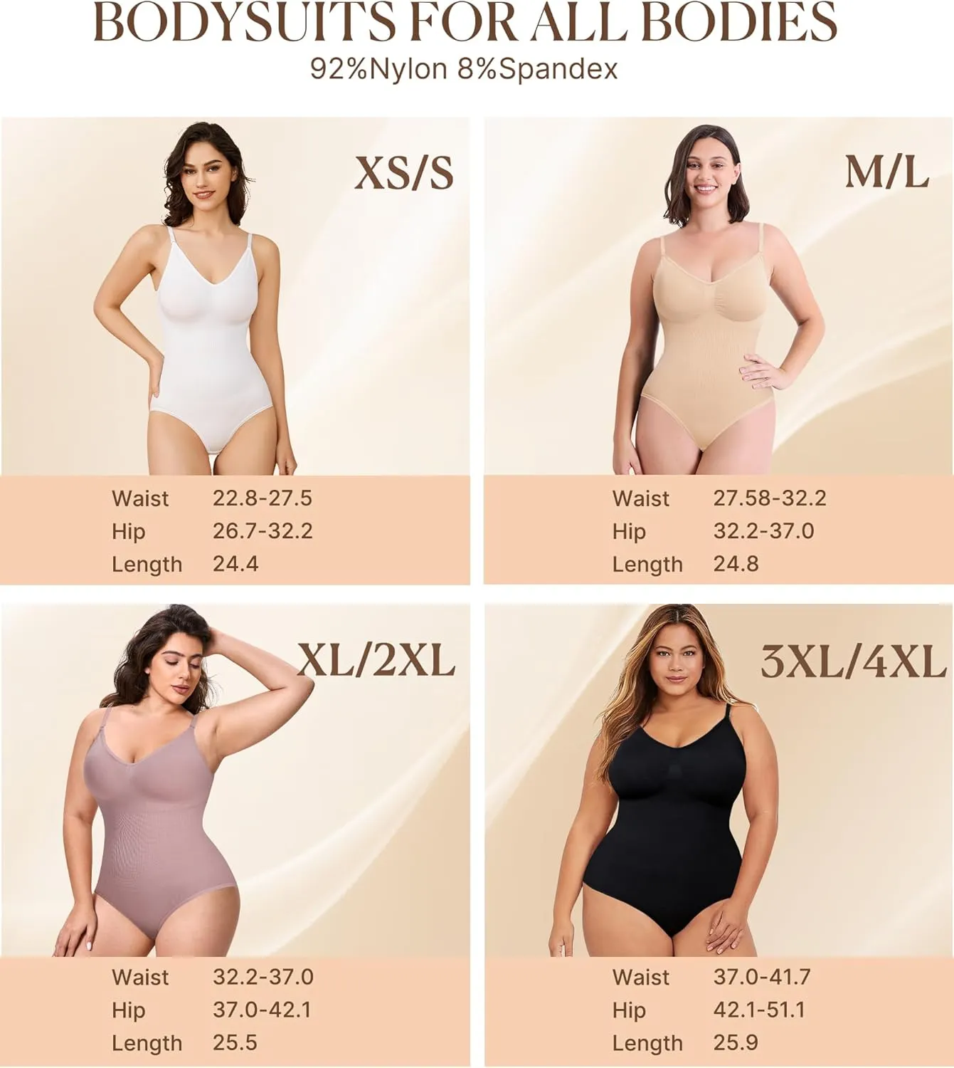 BRABIC Womens' Seamless Sleeveless V-Neck Bodysuit Shapewear Tummy Control