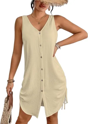Bsubseach Swimsuit Coverup for Women V Neck Sleeveless Beach Dresses 2025 Vacation Outfits