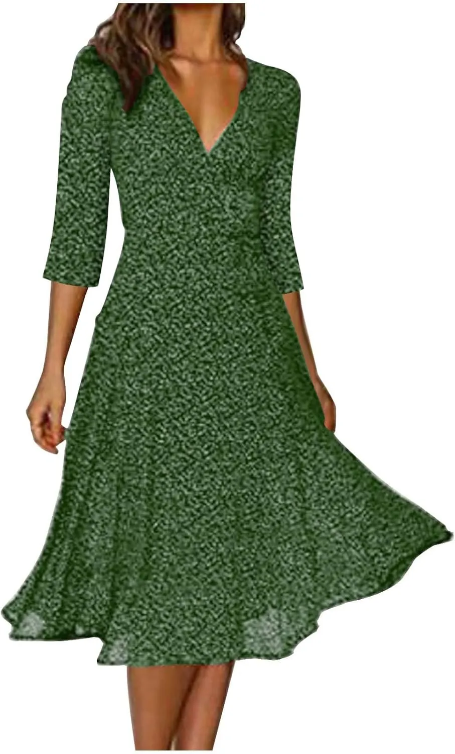 Casual Summer Dresses for Women Polka Dot Print V Neck Short Sleeve Ruffle Flowy Boho Floral Dress Midi Length