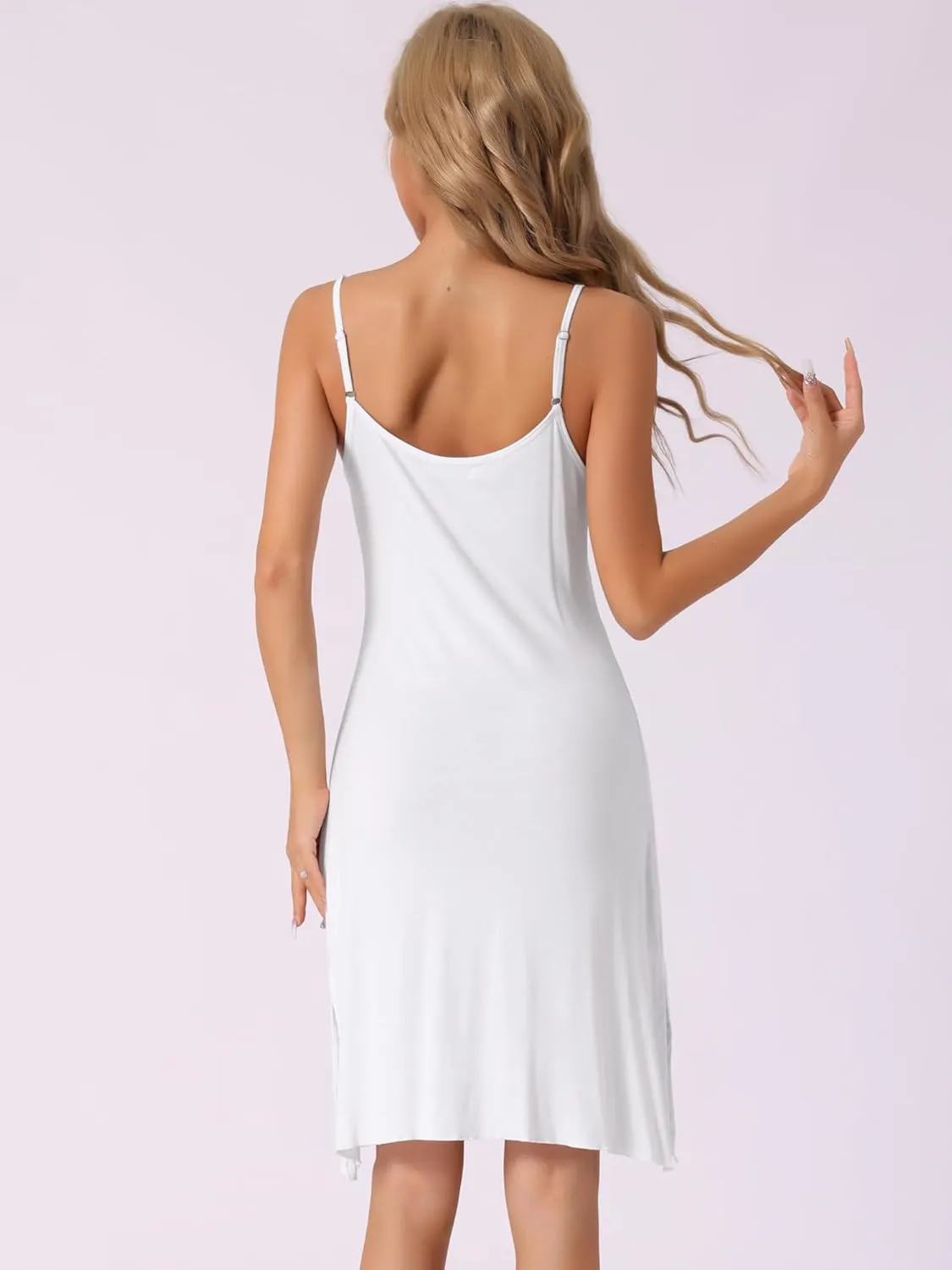 cheibear Womens Full Slips Under Dress Nightgown Spaghetti Strap Sexy Cami Chemise Nightwear