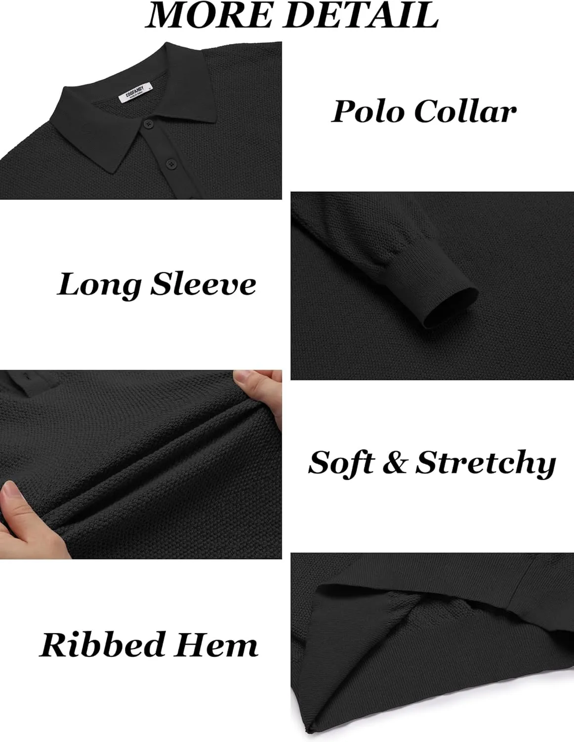 COOFANDY Mens Knit Polo Shirts Long Sleeve Casual Polo Sweaters Shirt Waffle Textured Collared Sweater