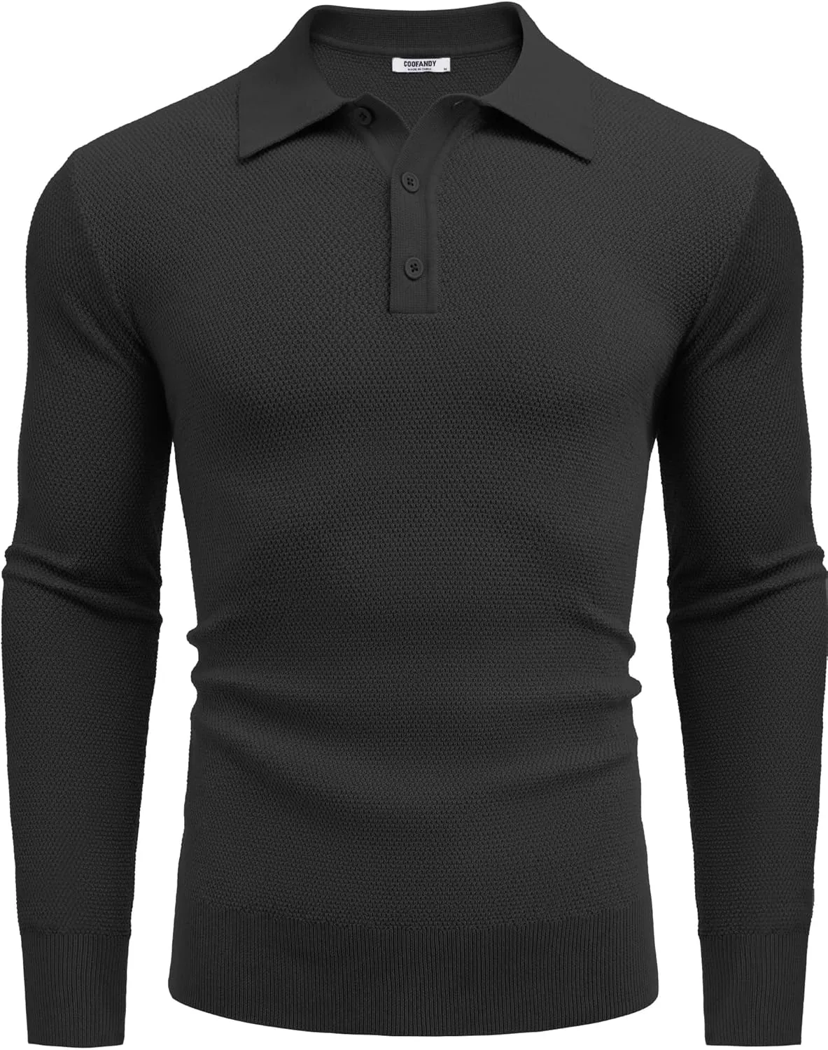 COOFANDY Mens Knit Polo Shirts Long Sleeve Casual Polo Sweaters Shirt Waffle Textured Collared Sweater