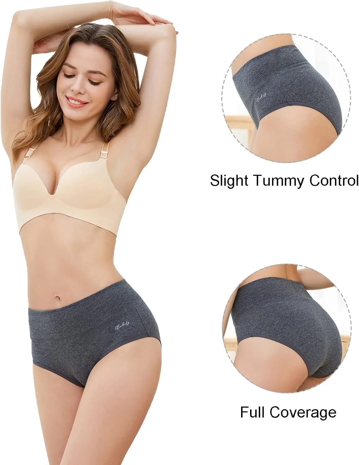 coskefy Women's High Waisted Cotton Underwear Soft Breathable Panties Stretch Briefs Ladies Panties 5 Pack