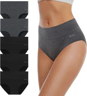 coskefy Women's High Waisted Cotton Underwear Soft Breathable Panties Stretch Briefs Ladies Panties 5 Pack