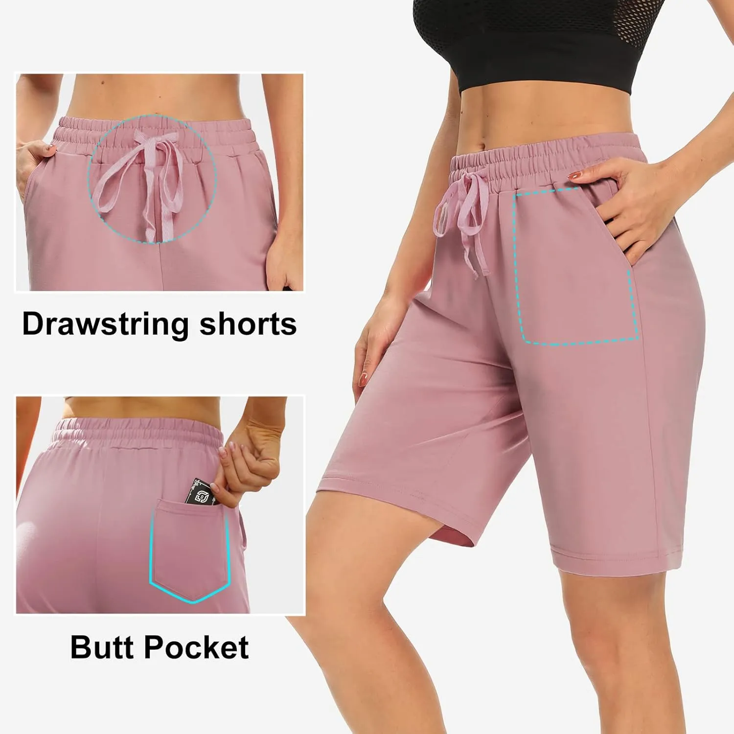 DIBAOLONG Womens Yoga Shorts Loose Comfy Drawstring Lounge Bermuda Shorts with 3 Pockets
