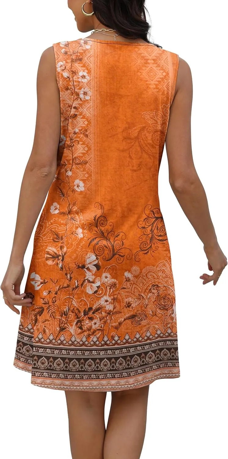 Disamer Beach Dresses for Women 2025 Vacation Swim Cover up V-Neck Summer Dress Button Down Sleeveless Boho Floral Sundress