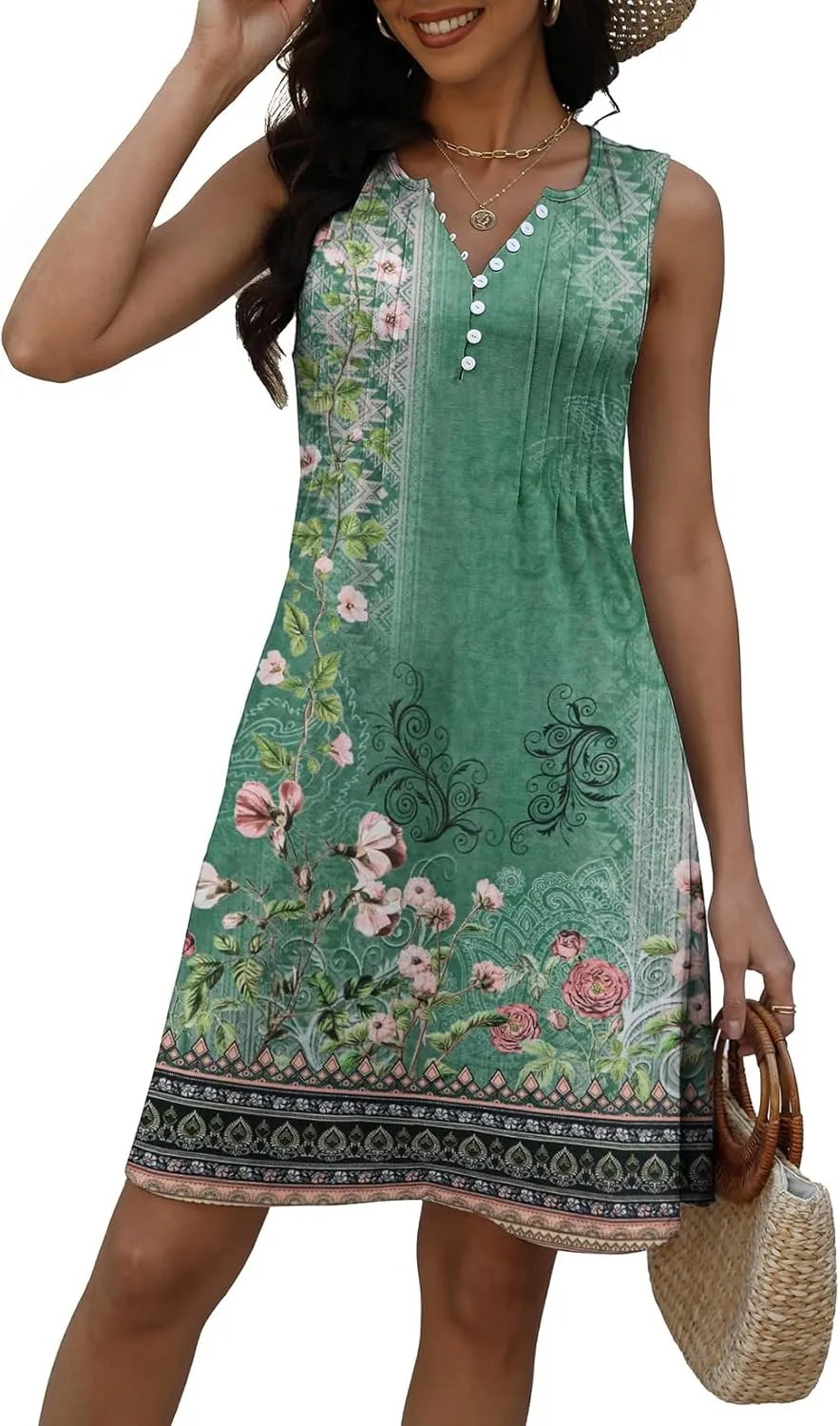 Disamer Beach Dresses for Women 2025 Vacation Swim Cover up V-Neck Summer Dress Button Down Sleeveless Boho Floral Sundress